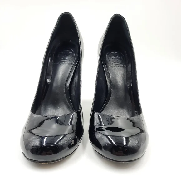 TORY BURCH Patent Leather Colin Pumps Glitter Heel Witchy Office Evening Black 7 - Picture 4 of 14